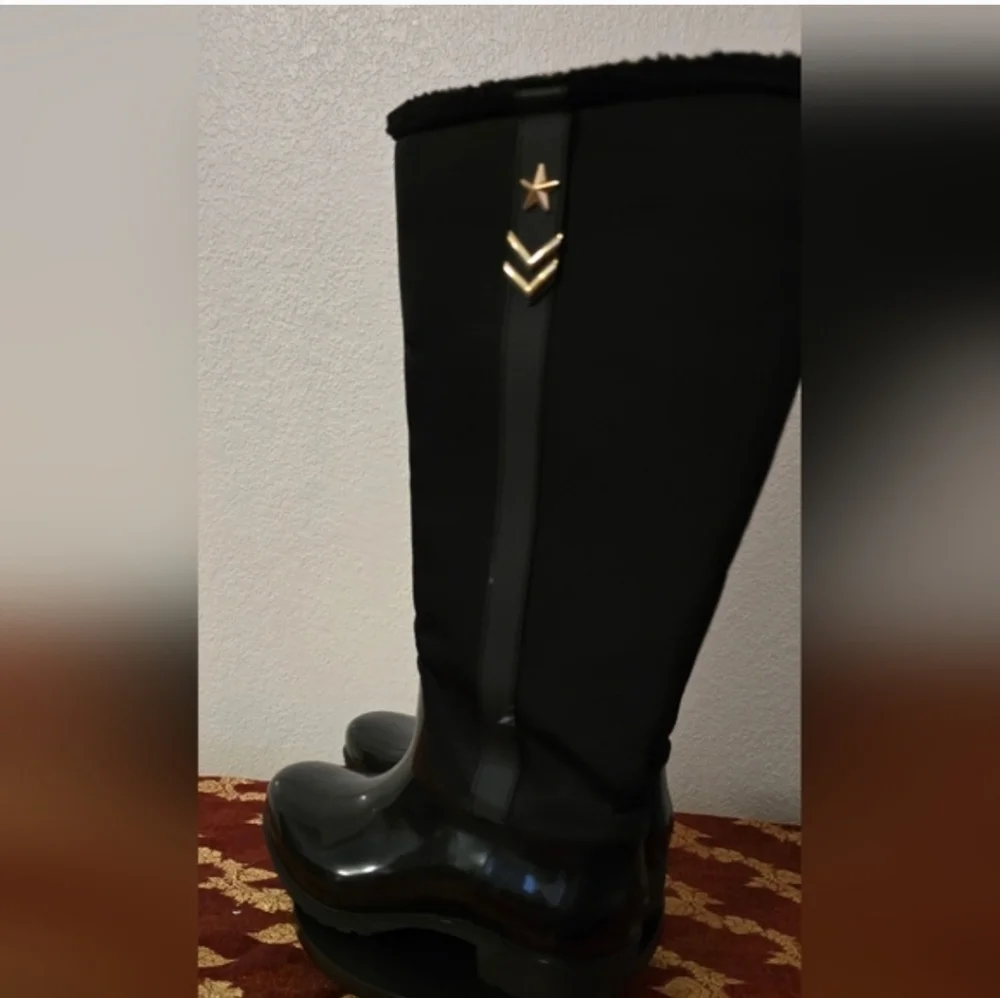 Tommy Hilfiger Black Over-the-Knee Glossy & Fleece-Trim Boots
